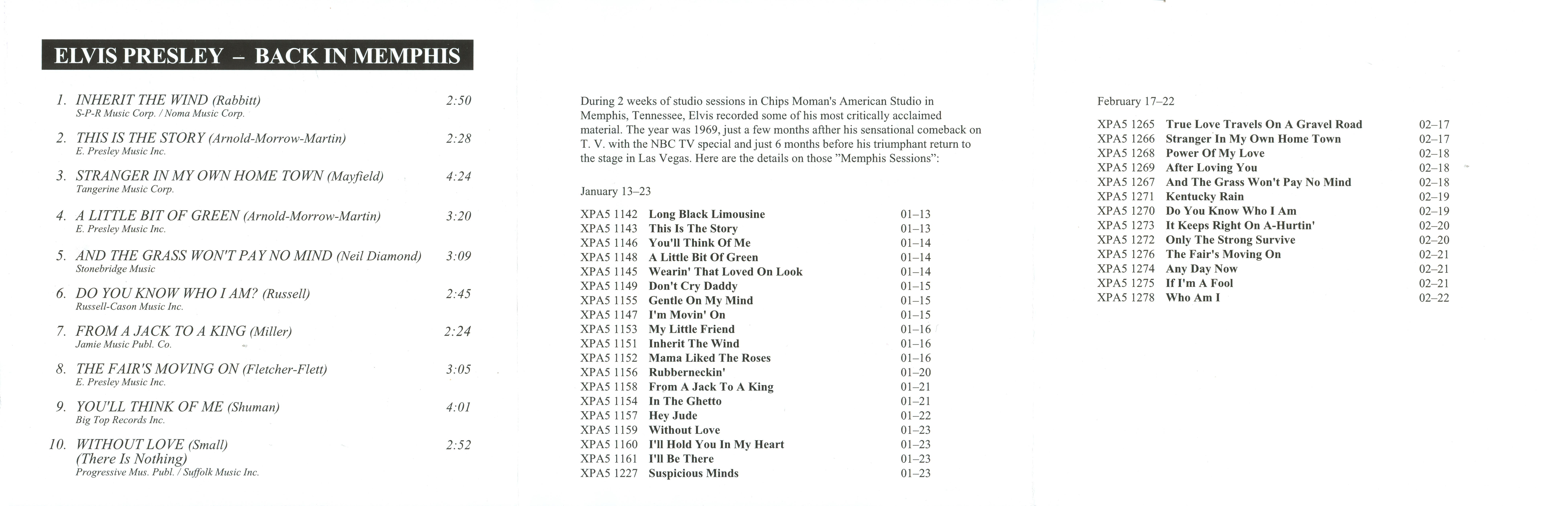 Elvis Presley  The Original Elvis Presley Collection 33; Back in Memphis : Front + Inlay